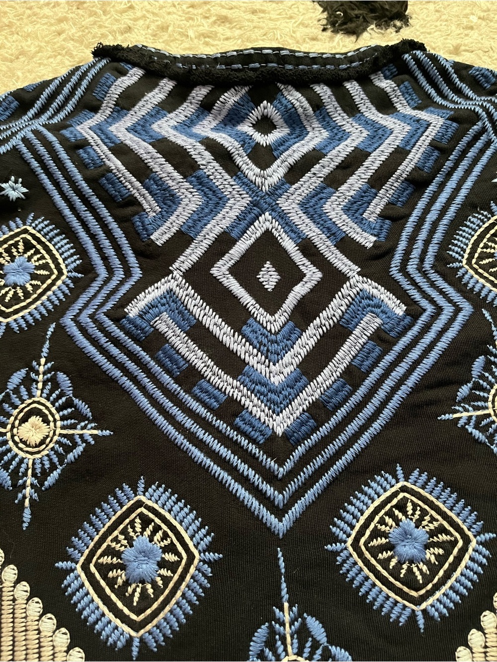 Johnny Was sz Small french Terry mixed media embroidered blue no button jacket - Picture 14 of 16